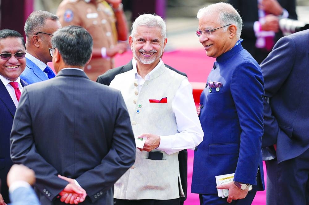 India's Foreign Minister Subrahmanyam Jaishankar looks on before the welcoming ceremony at Independence square in Colombo.