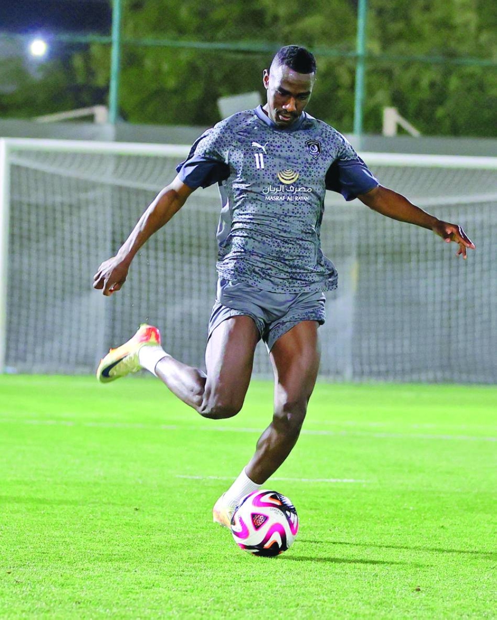 Al Duhail’s Almoez Ali seen during a training session ahead of Round 21 matches in the Qatar Stars League (QSL). There are six QSL matches scheduled for on Friday.
