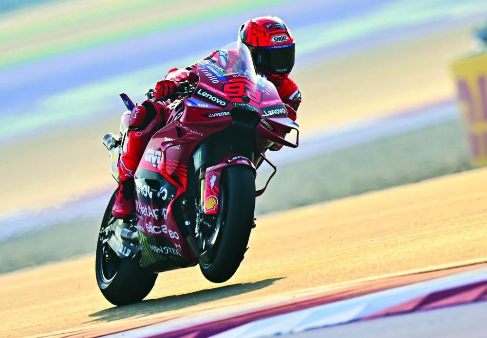 
Factory Ducati’s Spanish rider Marc Marquez rides during the practice session. PICTURE: Noushad Thekkayil 