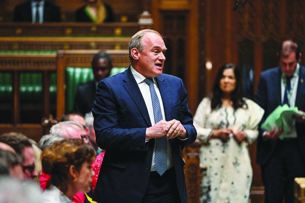 Liberal Democrat president and MP Ed Davey speaking during a special Saturday session in the House of Commons, in London, on Saturday.