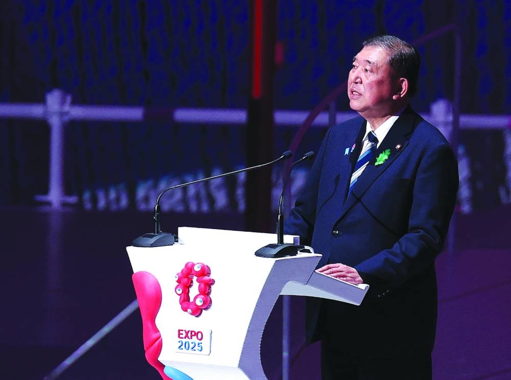 Prime Minister of Japan, Honorary Chairperson of Expo 2025, Shigeru Ishiba speaks during the opening ceremony.