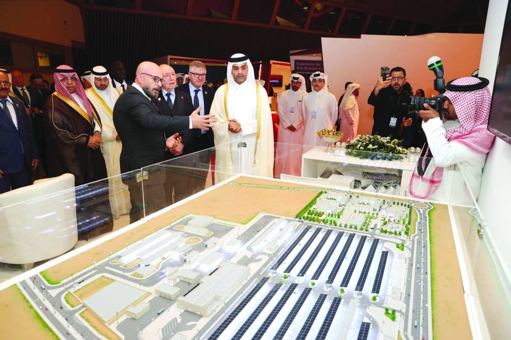 HE the Minister of Transport, Sheikh Mohammed bin Abdulla bin Mohammed al-Thani and other dignitares at an exhibition with the participation of various organisations and companies, offering a unique opportunity to showcase the latest procedures and technologies in air transport facilitation, is being held on the sidelines of FALC 2025.