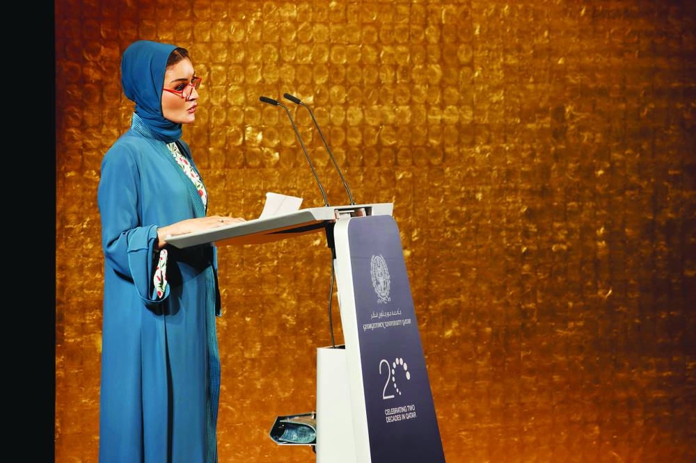 Her Highness Sheikha Moza bint Nasser addressing the event. PICTURE: AR Al-Baker. 