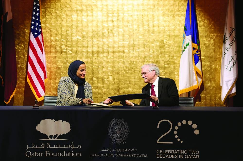 HE Sheikha Hind bint Hamad al-Thani and Robert Groves at the signing ceremony. PICTURE: Aisha Al-Musallam.
