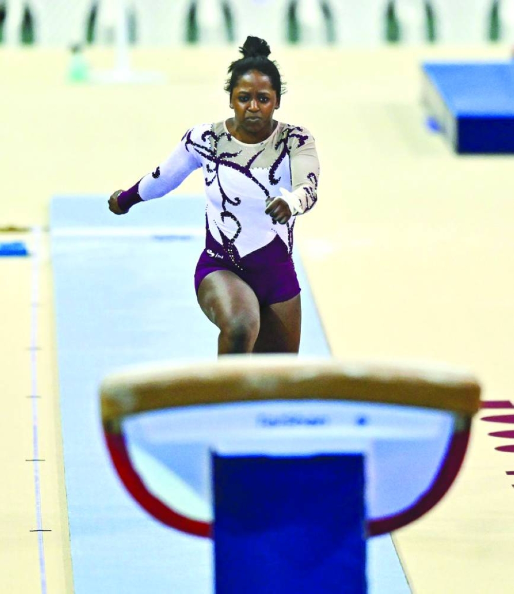 Qatar’s Salma Nasser in action during the second day of the 17th FIG Artistic Gymnastics World Cup in Doha on Thursday.