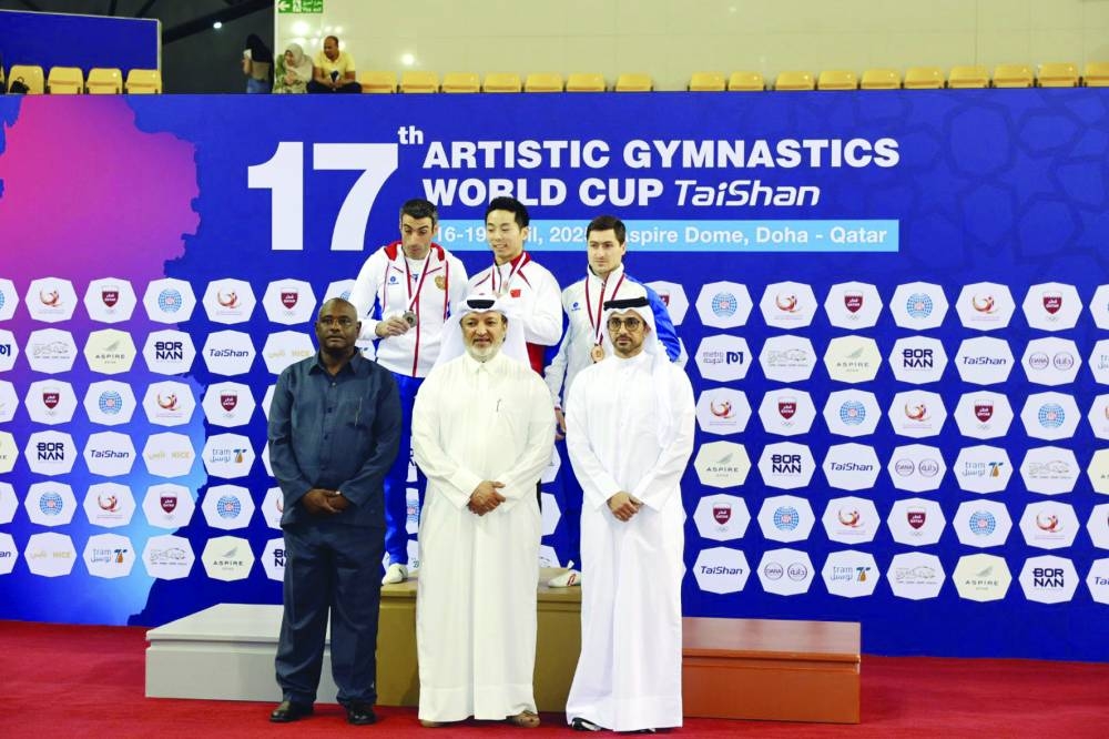 Gymnasts and officials seen after day three at the 17th edition of the Artistic Gymnastics World Cup on Friday at Aspire Dome in Doha.