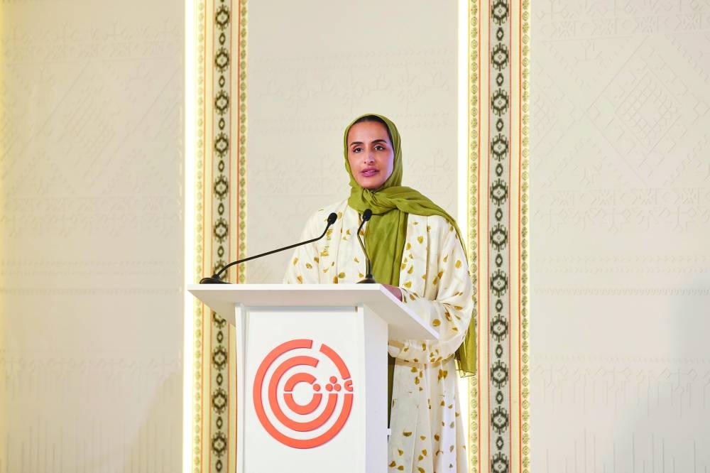 BACK PAGE PIC - HE Sheikha Hind bint Hamad al-Thani addressing the Earthna Summit 2025 on Tuesday. PICTURE: AR Al-Baker.