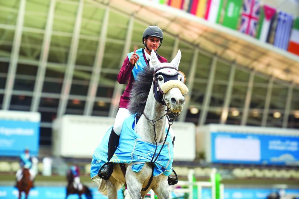 
In the Al Shaqab Champion Knights Tour (135cm), Ibrahim Yousef al-Mahmoud took first spot on Cattleea Plassay. 