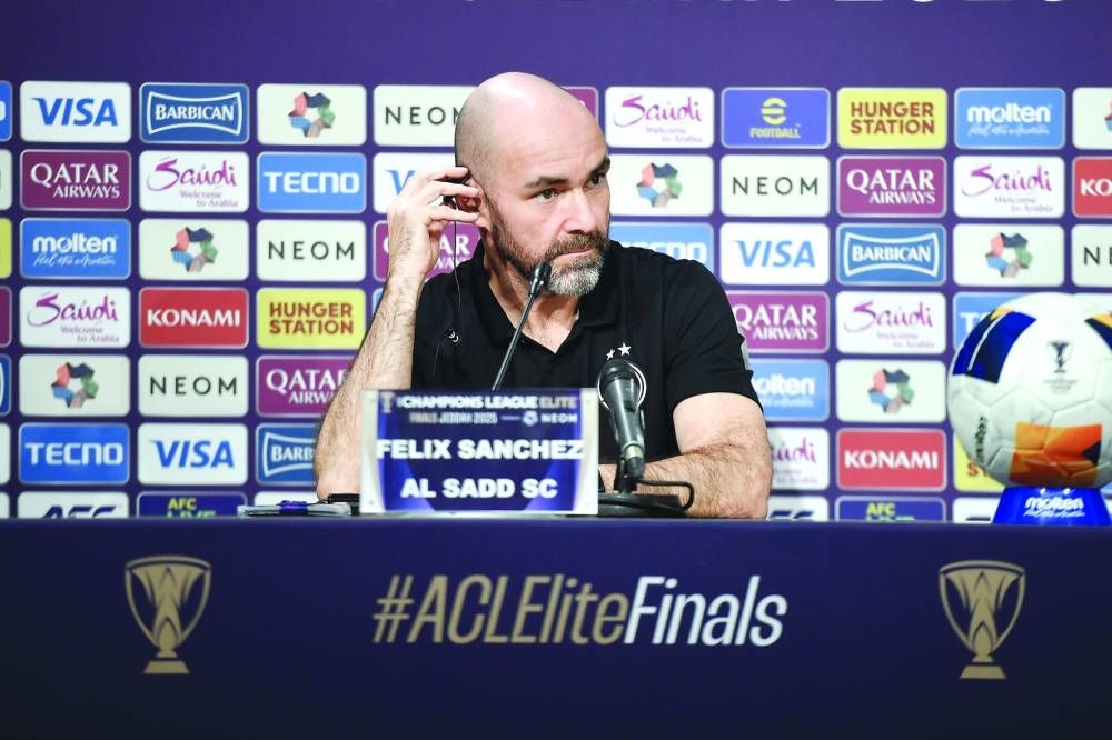 Al Sadd head coach Felix Sanchez speaks at a press conference in Jeddah on Saturday.