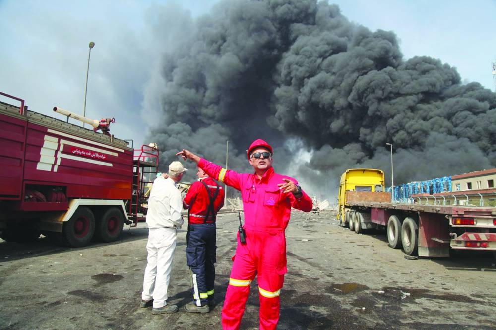 
Smoke from the explosion is seen at the Shahid Rajaee port in Bandar Abbas, yesterday. 