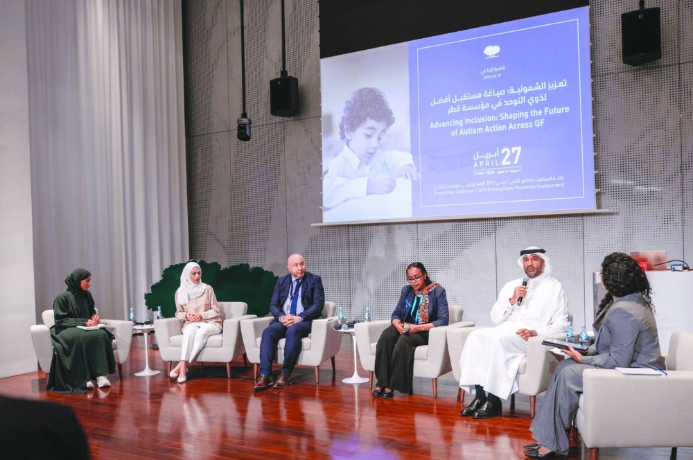 Aisha al-Amari (left), Dr Marwa Khalid Qaraqe, Matthew Campion, Dr Alia Satti, and Dr Khalid Fakhro (right) during the discussion on Sunday.