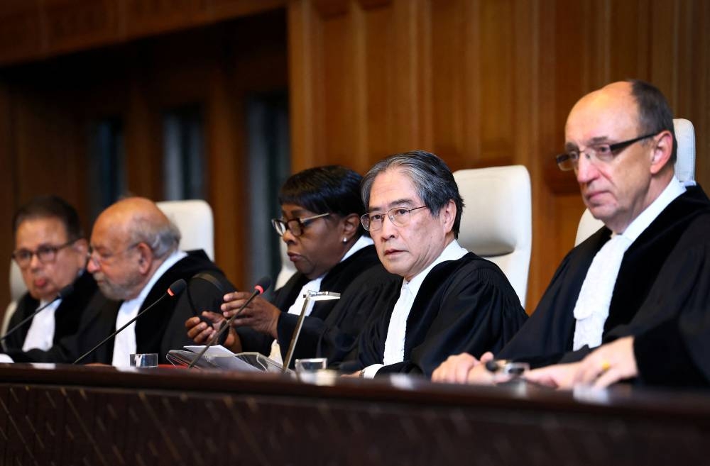 Judge Yuji Iwasawa, president of the International Court of Justice (ICJ), attends a hearing at The International Court of Justice (ICJ) in the ongoing case regarding Israel's occupation of Palestinian territories, in The Hague, Netherlands, on Monday. REUTERS