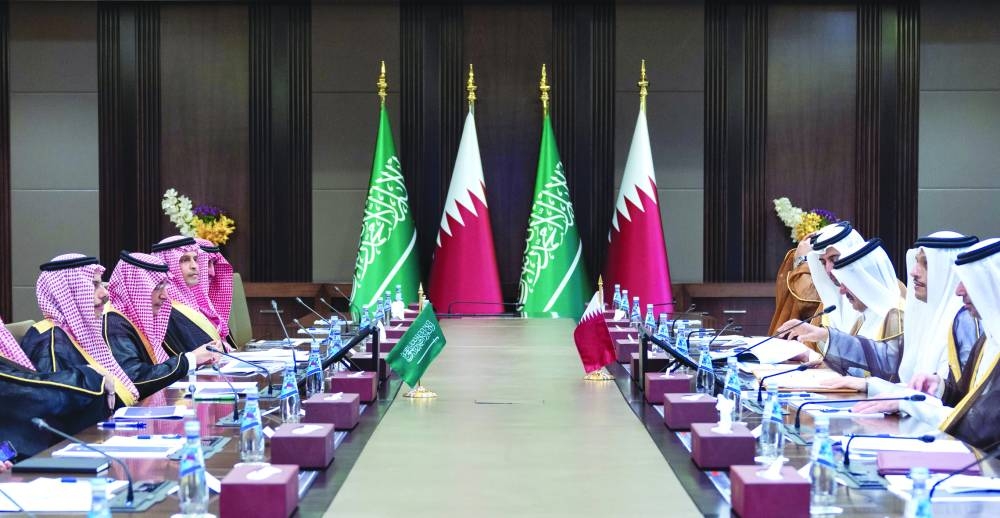 HE the Prime Minister and Minister of Foreign Affairs Sheikh Mohammed bin Abdulrahman bin Jassim al-Thani and Minister of Foreign Affairs of the Kingdom of Saudi Arabia Prince Faisal bin Farhan bin Abdullah al- Saud chaired the Executive Committee Meeting of the Qatari-Saudi Coordination Council Tuesday in Doha.