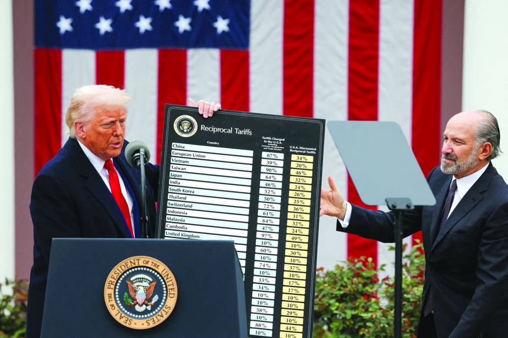 
SPOTLIGHT: US President Donald Trump holds a chart next to US Secretary of Commerce Howard Lutnick as Trump delivers remarks on tariffs in the Rose Garden at the White House in Washington, DC. (Reuters file photo) 