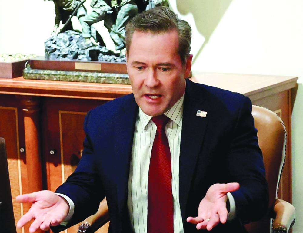 Mike Waltz speaks at a meeting in the White House 