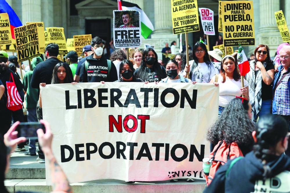 Call to end Gaza war in NY rally
************************************

 Activists gather to recognize May Day at New York Public Library, calling for workers rights, abolishing of ICE, and the end of the War in Gaza.   