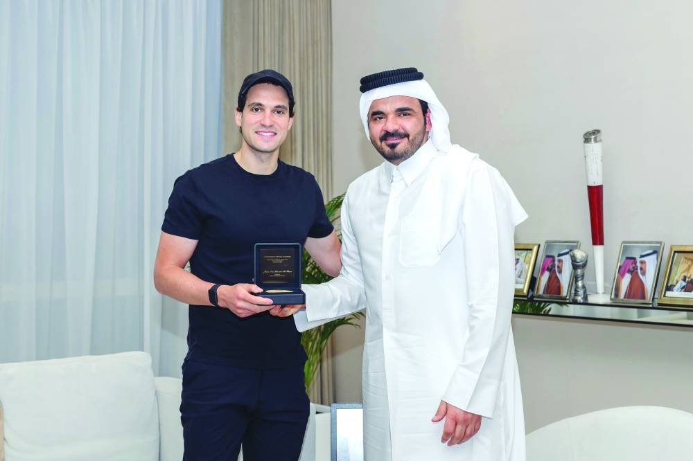HE Sheikh Joaan bin Hamad al-Thani with Will Ahmed, Founder and CEO of WHOOP on Saturday in Doha.