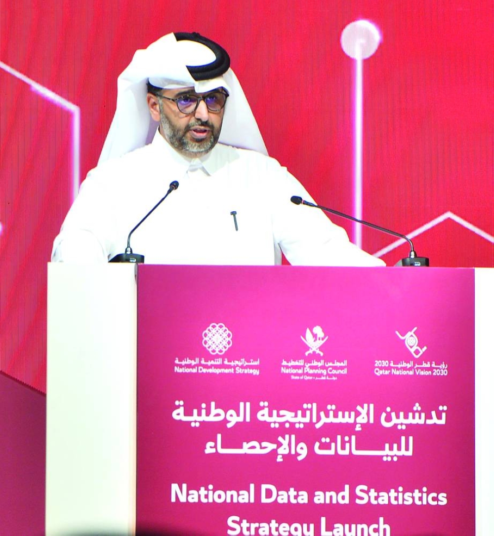 The NPC secretary general HE Dr Abdulaziz bin Nasser bin Mubarak al-Khalifa delivering the keynote address at the launch event.