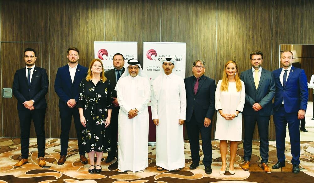 Qatar Chamber board member Mohamed bin Ahmed al-Obaidli and Hungary Investment Promotion Agency manager of International Relations Anette Nagy during a meeting in Doha Monday.