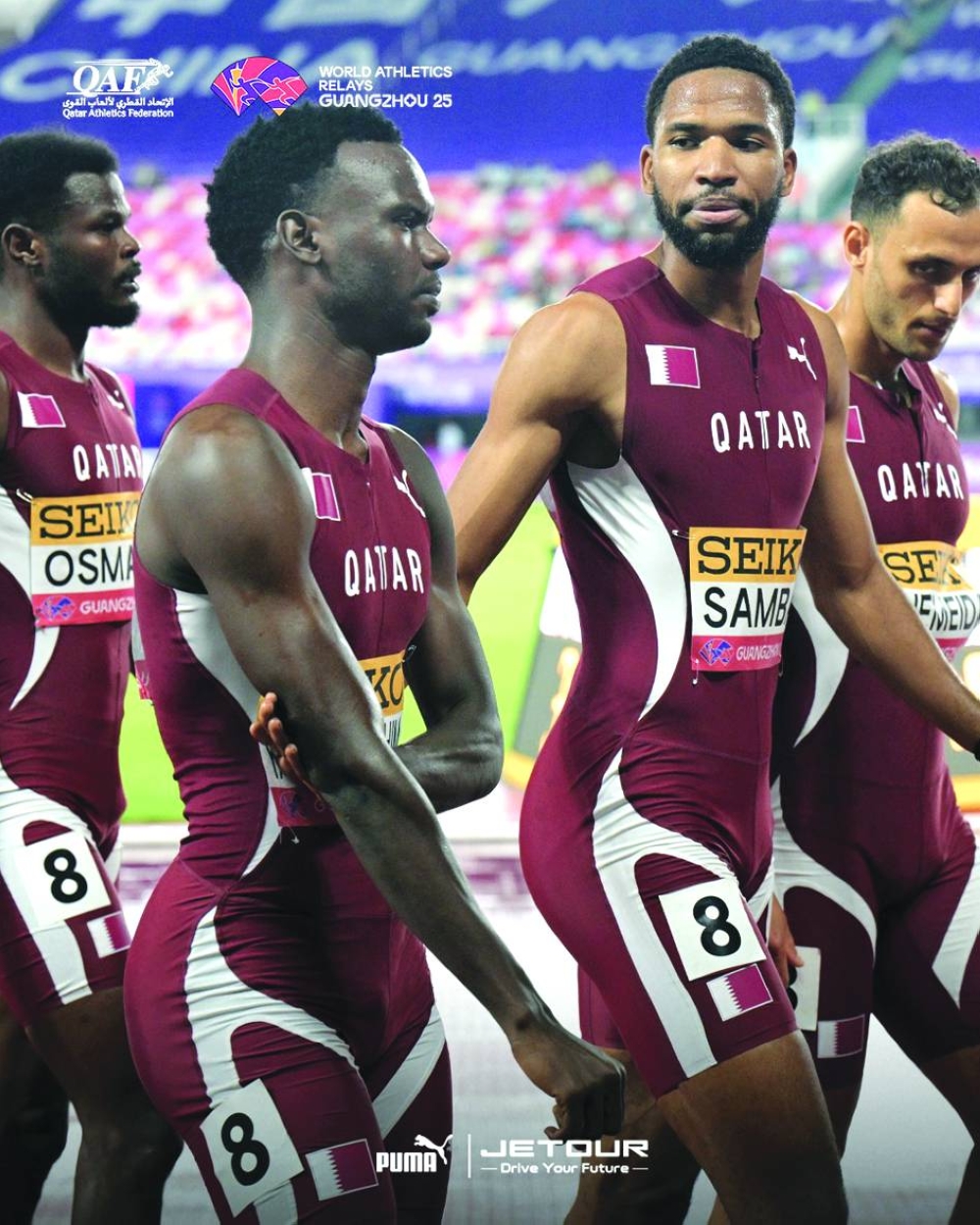 Qatar’s quartet of Abderrahman Samba, Bassem Hemeida, Ashraf Hussen Osman and Ammar Ismail Yahia Ibrahim finished third in the heats.