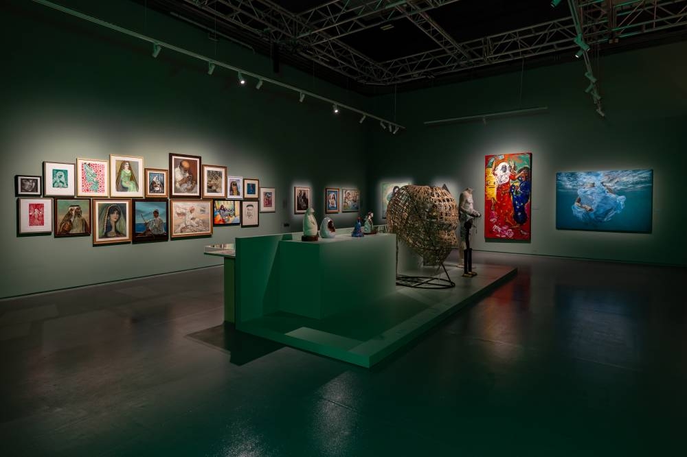 A view from 'You Are Close to My Soul: Qatari Art from the Collection of Abdullah bin Ali bin Saud Al Thani,' a comprehensive exhibition of Qatari art from the 1960s at Mathaf.