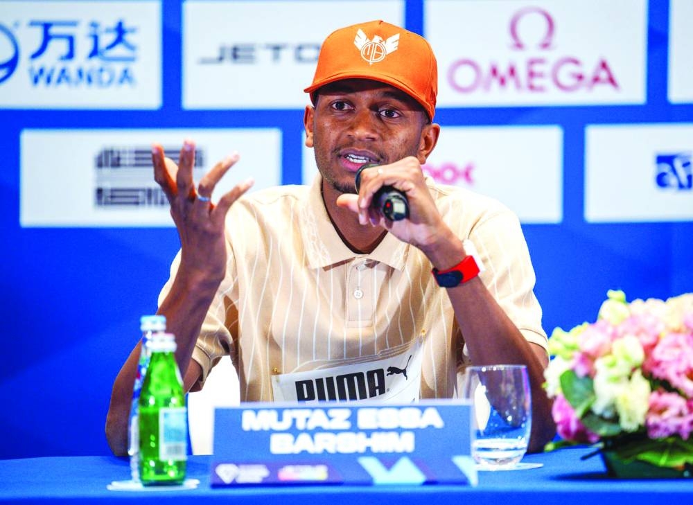 Mutaz Essa Barshim addressing the press conference on Thursday, on the eve of the Doha Diamond League meet. PICTURE: Noushad Thekkayil