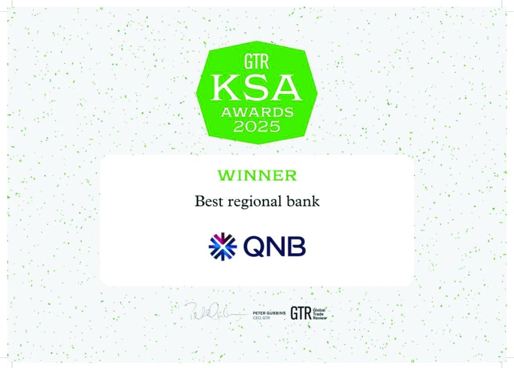 At GTR Riyadh 2025, QNB KSA was named ‘Best Bank in the Region for 2025’, in recognition of its outstanding banking services, top-tier financial solutions across the region.