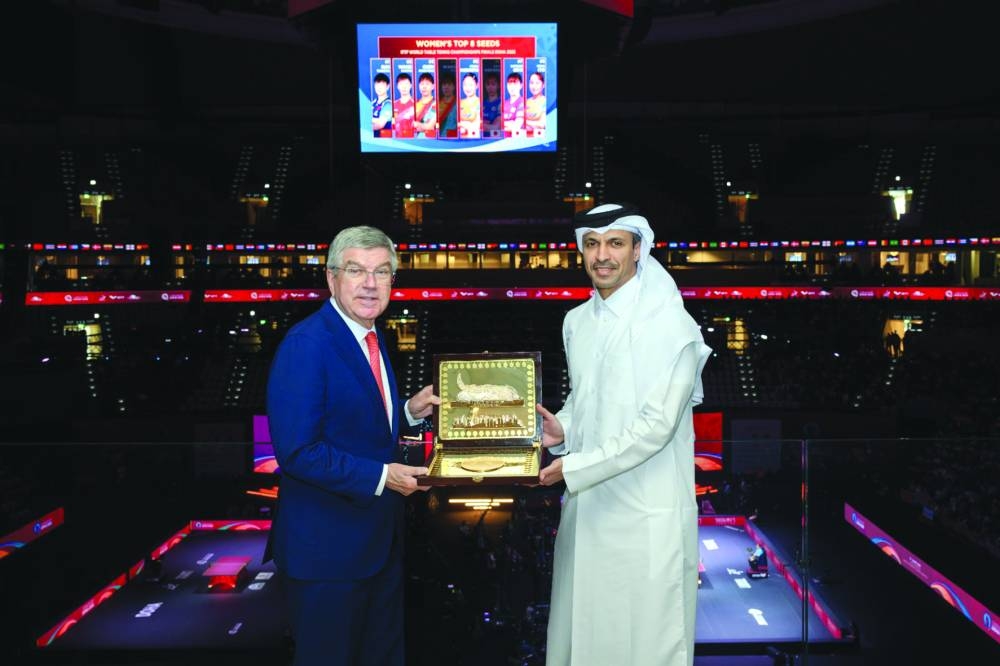 Jassim bin Rashid al-Buenain, Vice President of the Organising Committee for the World Table Tennis Championships – Doha 2025, on Friday welcomed IOC President Dr Thomas Bach to Lusail Sports Arena for the ongoing ITTF World Table Tennis Championships Finals.