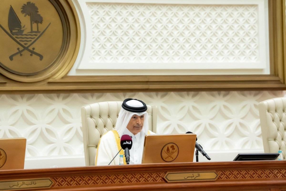 HE the Speaker Hassan bin Abdullah Al Ghanim chairs the Shura Council stated meeting Monday at Tamim bin Hamad Hall.