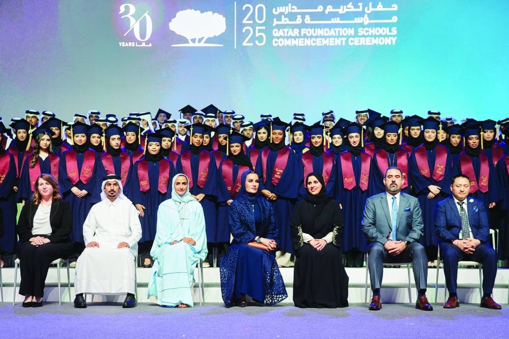 Her Highness Sheikha Moza, HE Sheikha Hind and other dignitaries at the Qatar Foundation Schools Commencement Ceremony 2025 Wednesday. PICTURE: Aisha Al-Musallam