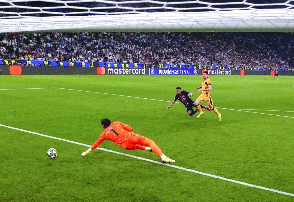 Paris St Germain’s Desire Doue scores their third goal in the final Saturday. Reuters