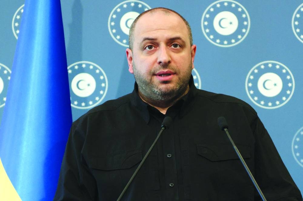 Head of the Ukrainian delegation and Ukraine's Defence Minister Rustem Umierov speaks during a press conference. AFP