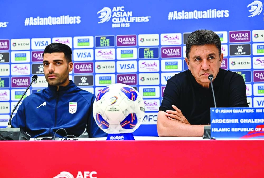 Iran coach Amir Ghalenoei and striker Mehdi Taremi talk to media on Wednesday.