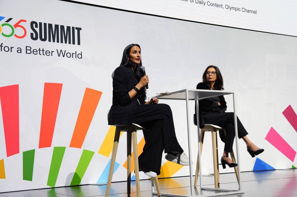 HE Sheikha Hind bint Hamad al-Thani speaking at the Olympism365 Summit panel discussion.