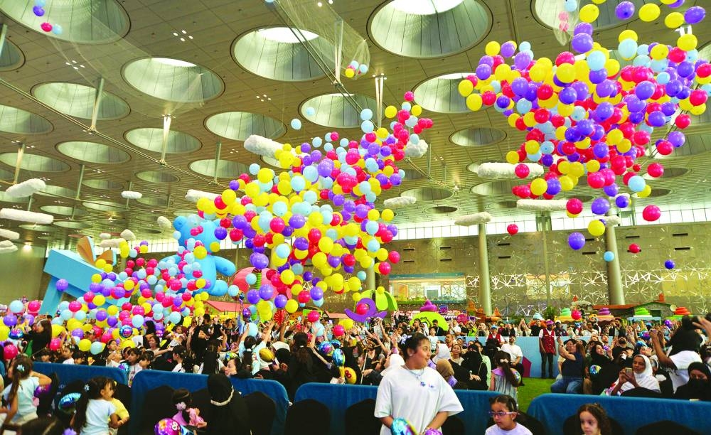 Colourful balloons being released at the opening of the Qatar Toy Festival 2025 Sunday. PICTURES: Shaji Kayamkulam