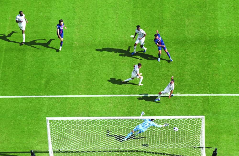 Paris St Germain's Goncalo Ramos scores his team's fourth goal in FIFA Club World Cup - Semi Final match against Real Madrid at MetLife Stadium, East Rutherford, New Jersey, US, Wednesday. 