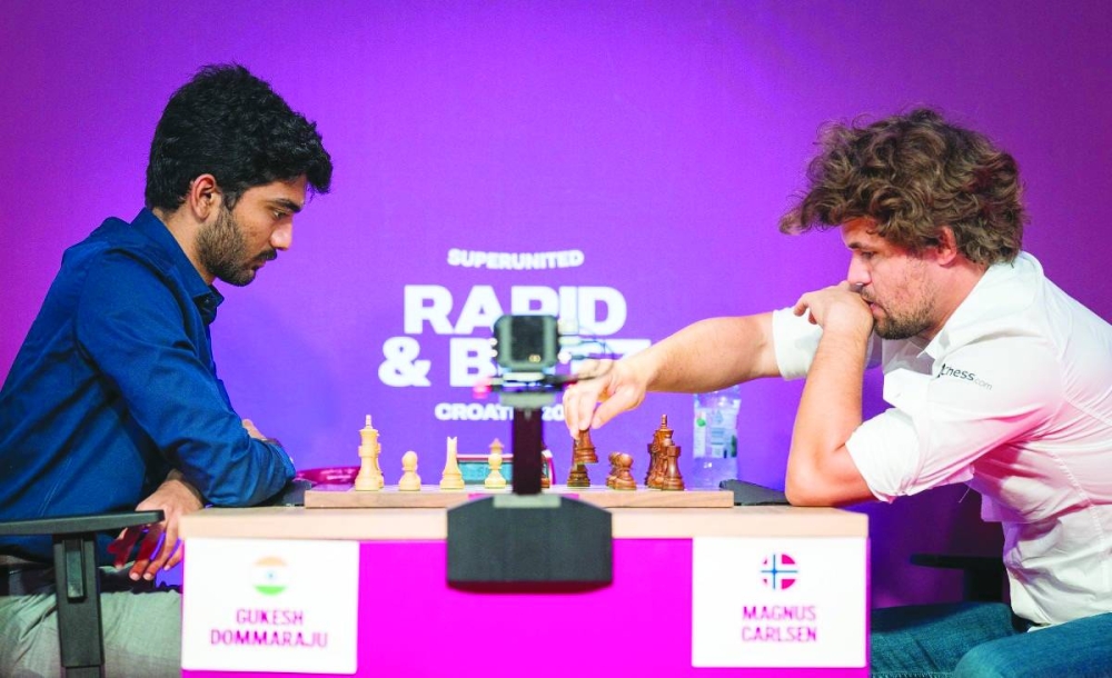 
Magnus Carlsen takes on reigning world champion D Gukesh at the SuperUnited Rapid & Blitz event in Croatia, a Grand Chess Tour event, last week. 
