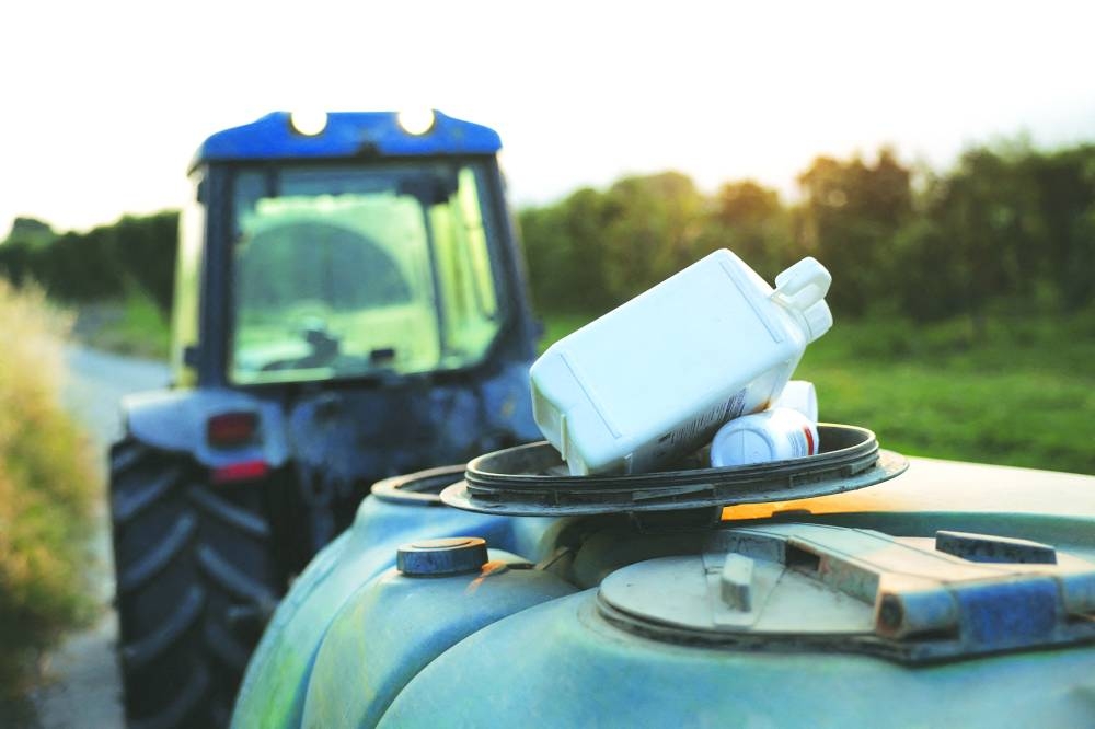 
Containers of pesticides lay on an agricultural spraying machine in the village of Agia in Thessaly region, Greece. 