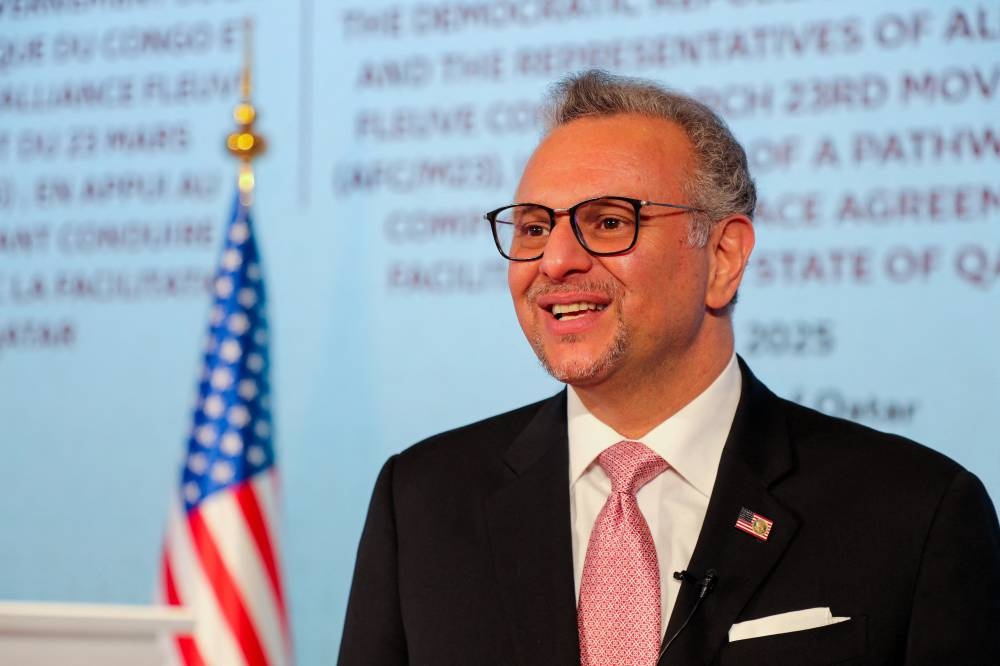 U.S President Donald Trump's senior adviser for Africa and the Middle East, Massad Boulos, speaks to Reuters after the signing ceremony of a declaration of principles to end fighting in eastern Congo between the Democratic Republic of Congo and the M23 rebel group, in Doha, Qatar, July 19, 2025. REUTERS/Imad Creidi