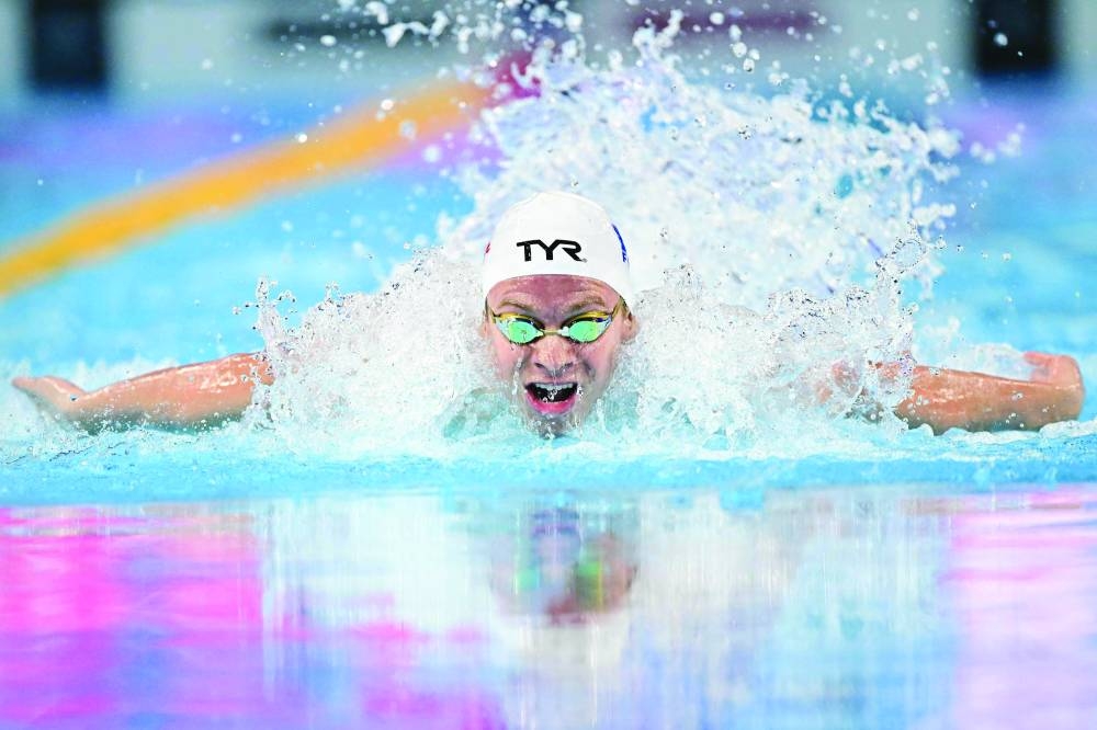 
France’s Leon Marchand competes in 200m individual medley semi-final at the World Aquatics Championships in Singapore. (AFP) 