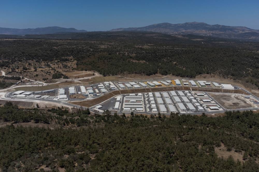A drone view of the newly built, but unused migrant camp in Vastria, Lesbos island, Greece. (Reuters)