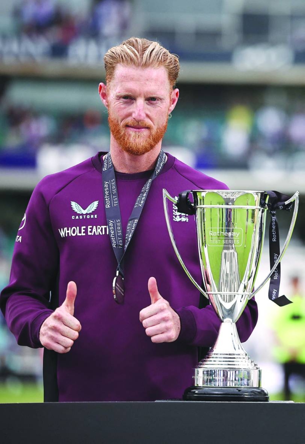 England captain Ben Stokes poses with the trophy after Test series against India ended in a 2-2 draw. (AFP)
