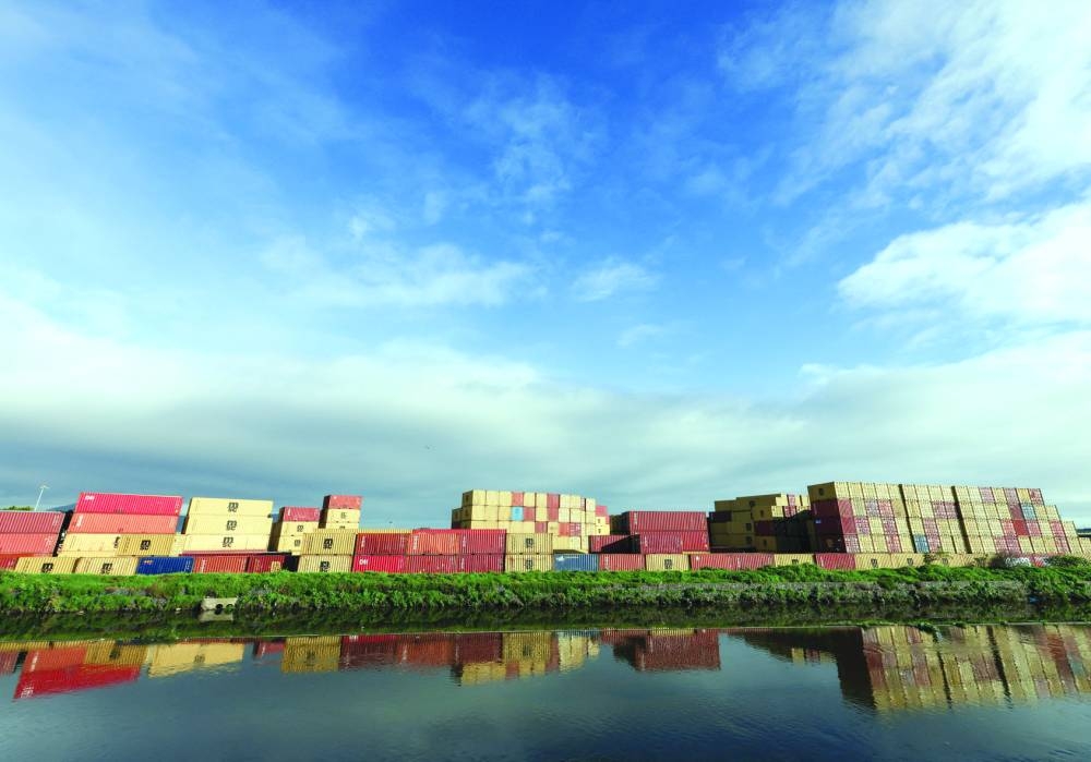 A view of containers at a Cape Town terminal as US tariffs came into force, in Cape Town, South Africa, Thursday.