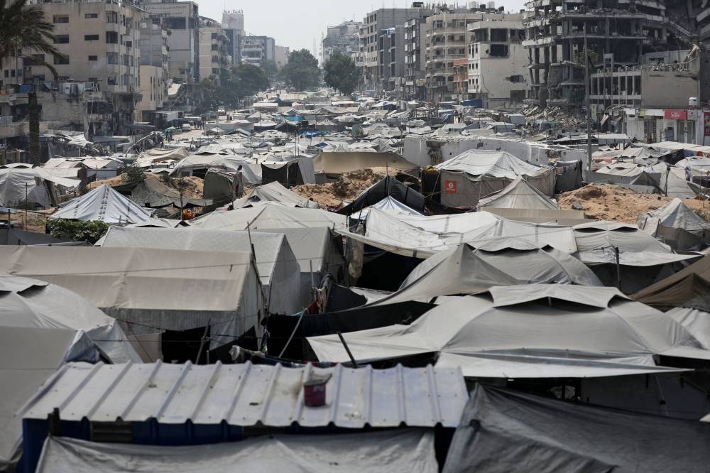 A view of a tent camp sheltering Palestinians displaced by the Israeli military offensive, in Gaza City, on Friday. REUTERS