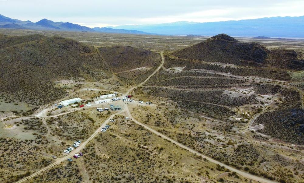 
A drone view shows the site of the PSJ Cobre Mendocino mining project where a public hearing was taking place for a planned copper mine, near the Chilean border, in Uspallata, Mendoza, Argentina. 
