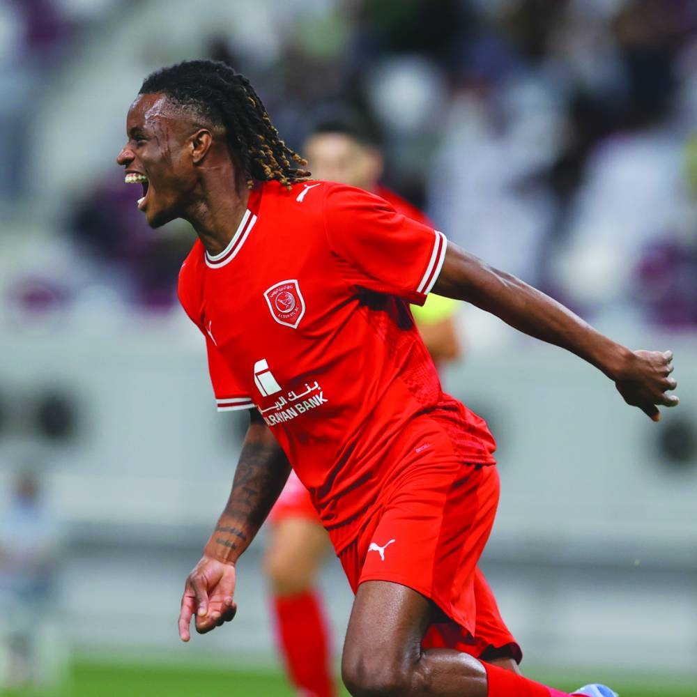 Al Duhail’s Ibrahima Bamba celebrates after scoring against Sepahan in their AFC Champions League Elite preliminary stage match at the Khalifa International Stadium in Doha Tuesday.