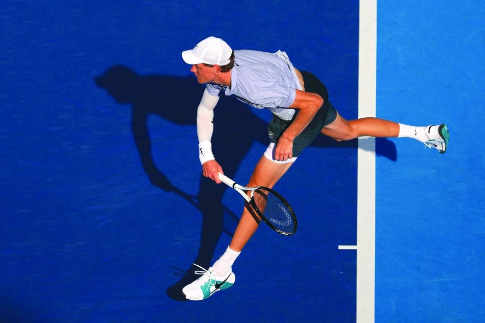 
Jannik Sinner of Italy serves during the match against Adrian Mannarino of France during Day 7 of the Cincinnati Open at the Lindner Family Tennis Center in Mason, Ohio. (AFP) 