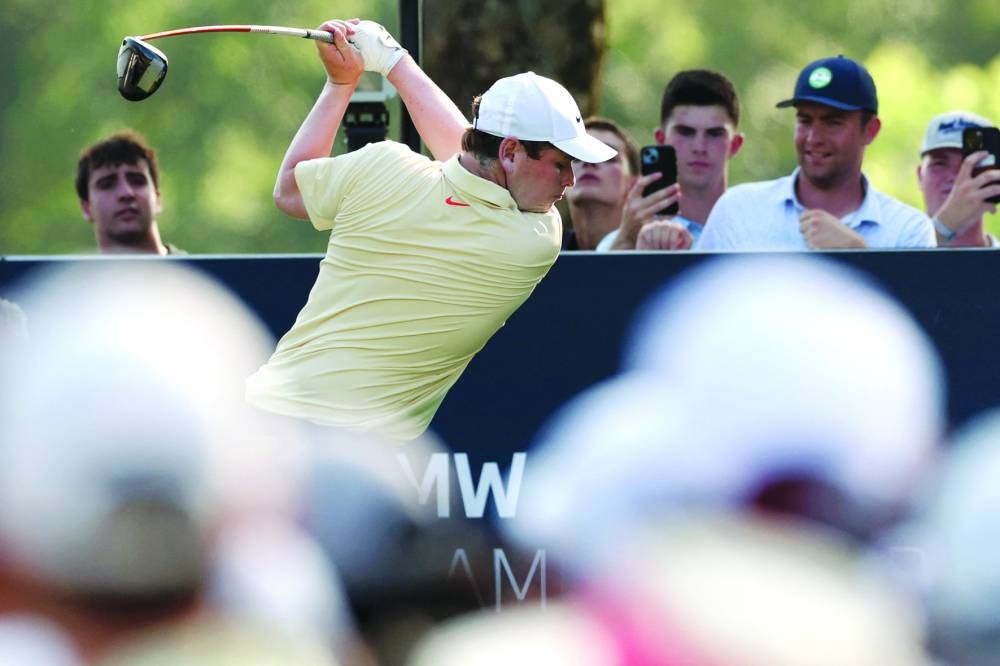 Robert MacIntyre of Scotland plays his shot from the 15th tee during the third round of the BMW Championship at Caves Valley Golf Club in Owings Mills, Maryland. AFP