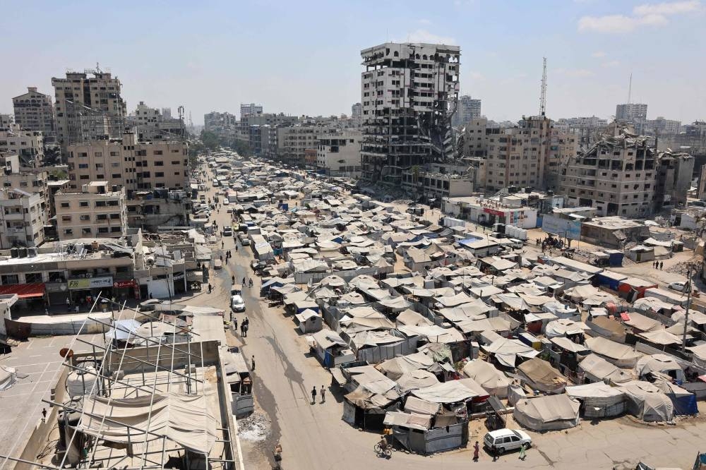 A picture taken on August 18, 2025, shows tents housing displaced Palestinians in Gaza City. (AFP)