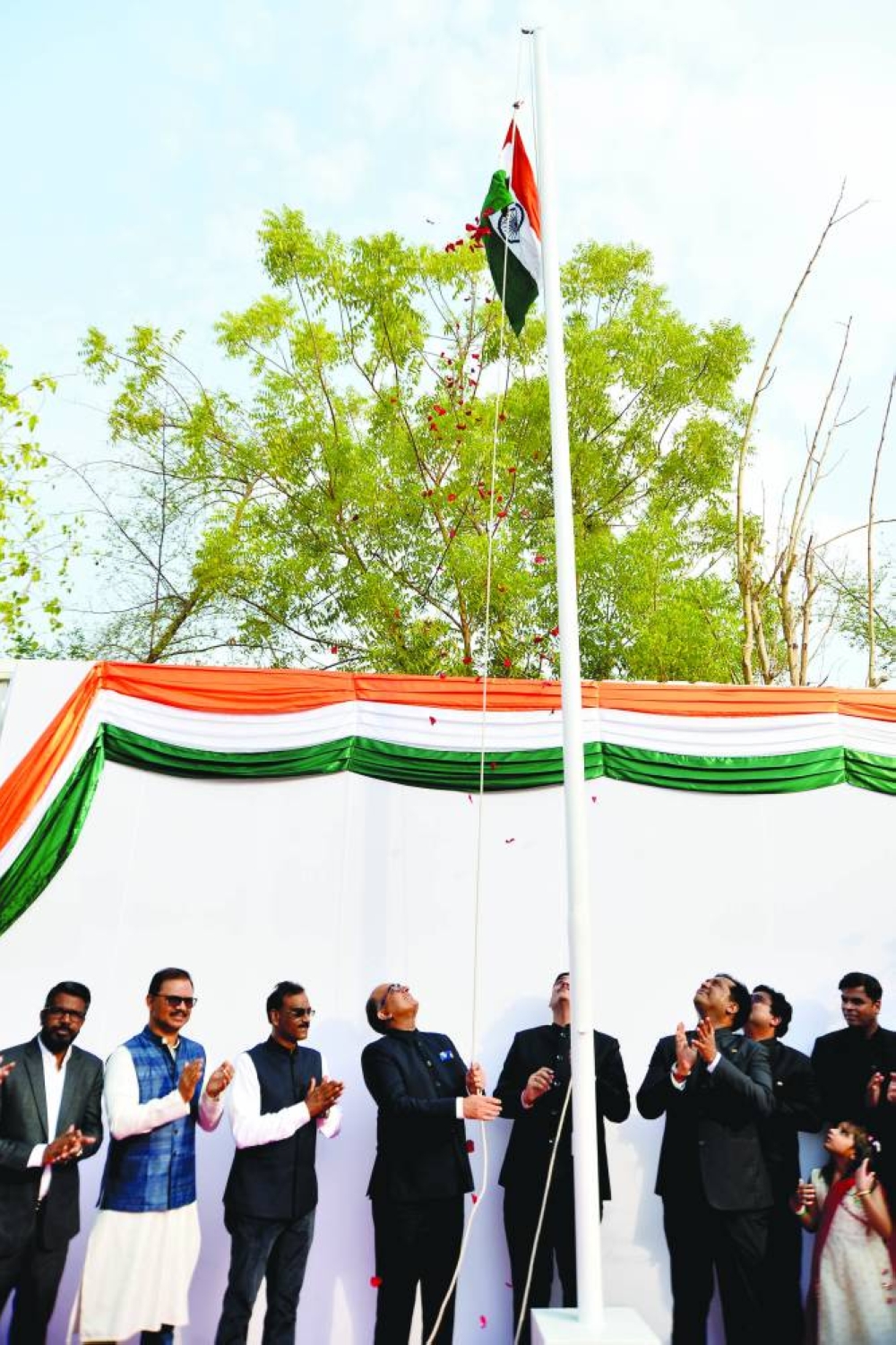 Indian ambassador Vipul hoists the national flag at the Independence Day celebrations at ICC on Friday. PICTURES: Shaji Kayamkulam